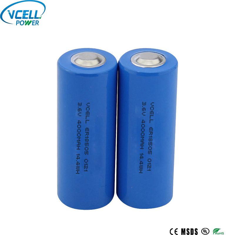 ER18505 3,6 V 4000 mAh elsődleges Li SOCL2 akkumulátor